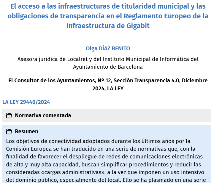 El acceso a las infraestructuras de titularidad municipal y las obligaciones de transparencia en el Reglamento Europeo de la Infraestructura de Gigabit